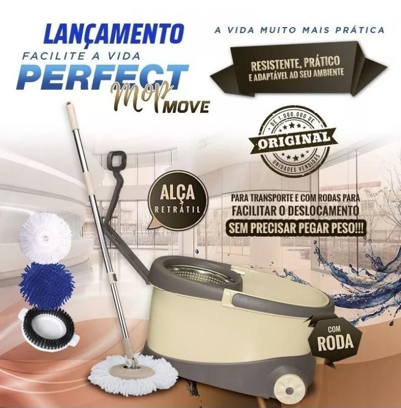 Balde Perfect Mop Inox c/ rodinha